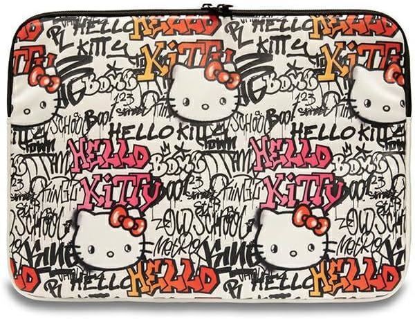Hello Kitty Zip PU Tags Graffiti Sleeve for 14"" Laptop Beige - HKCSZPDGPTE