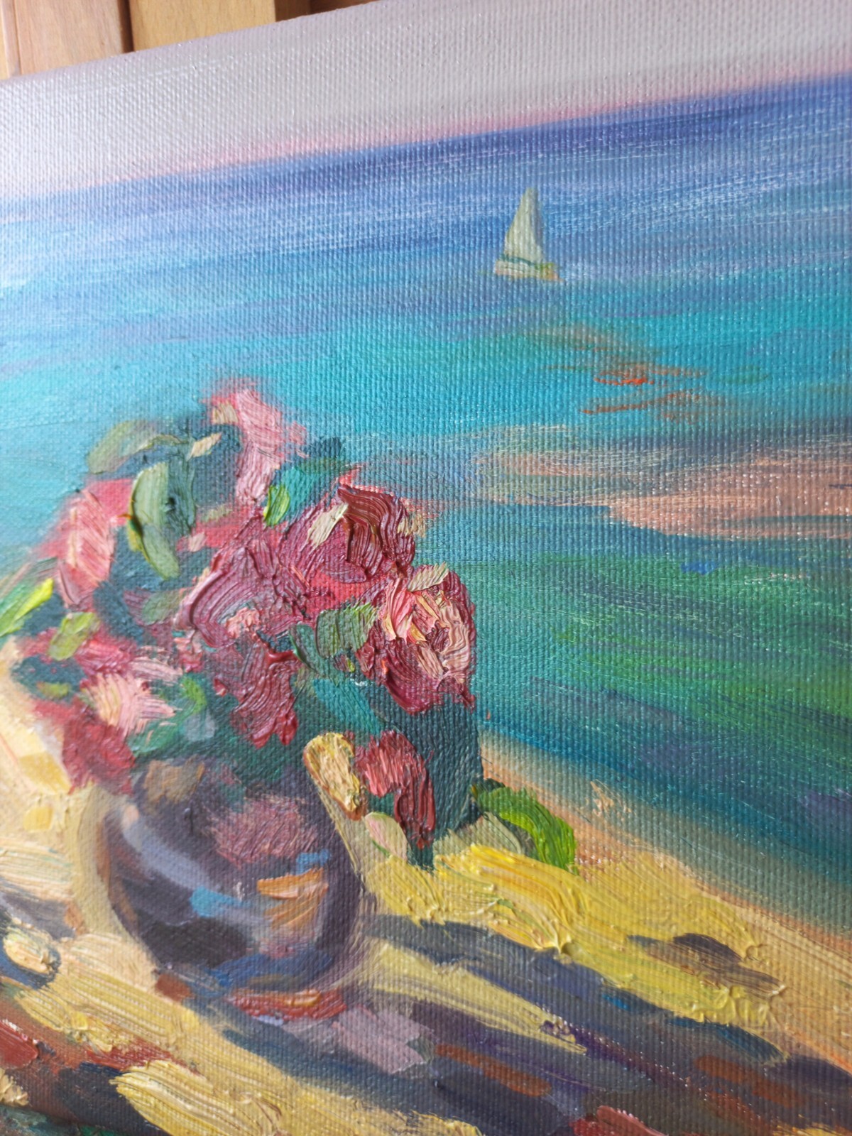 Painting Original  rose and the sea Impressionism Oil on Canvas by A.Shrub