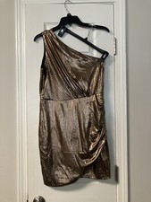 Women’s Metallic Brown One Shoulder Sleeveless Bodycon Dress Size L