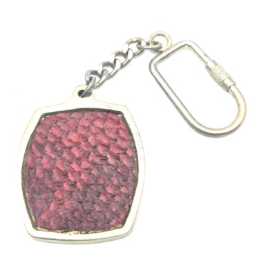 Vintage Solid Brass Keychain Red Python Snakeskin Collectible Rare