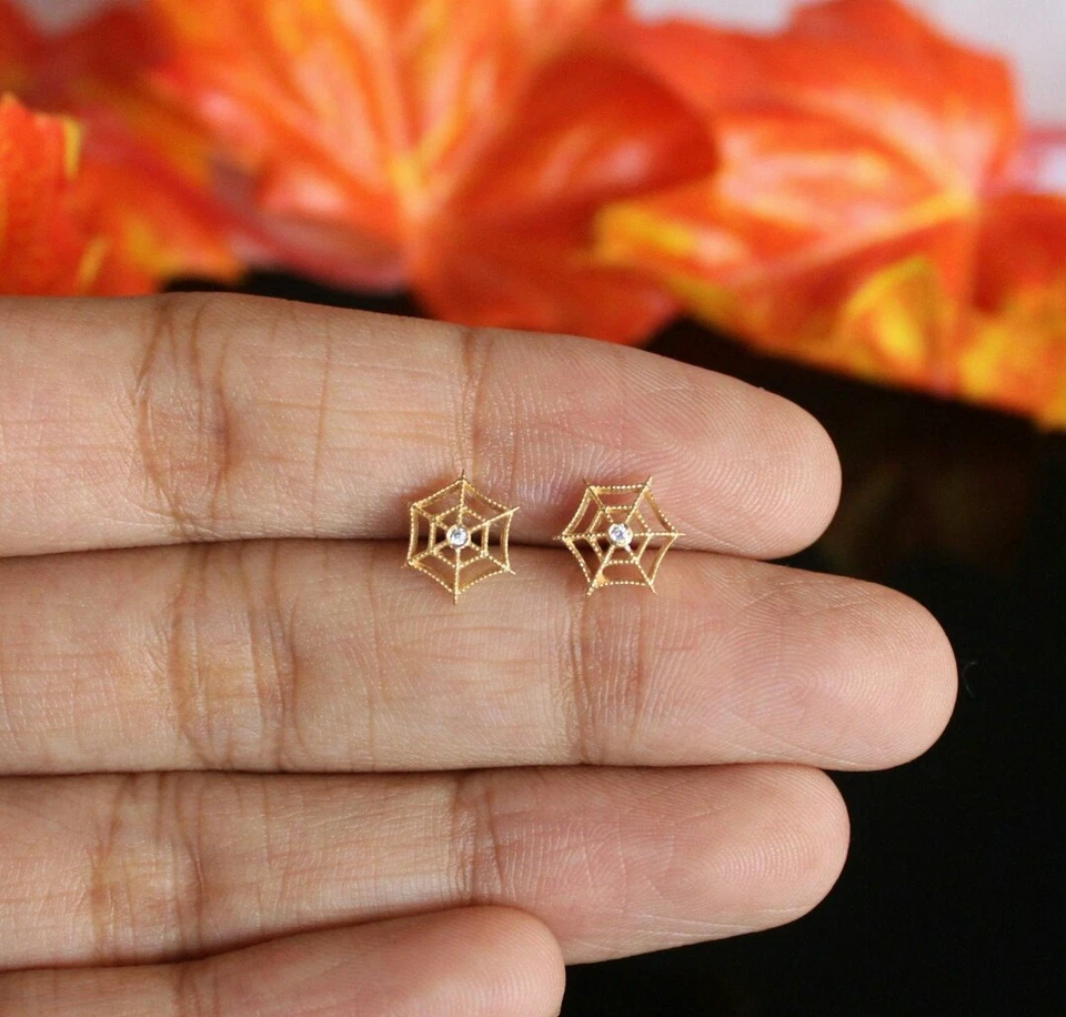 Spinnennetz Ohrstecker Piercing 14k Solid Gold Diamant Körper Nase Ohr - Bild 4 von 4