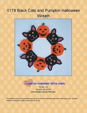 Black Cats and Pumpkins Halloween Wreath-Plastic Canvas Pattern or Kit