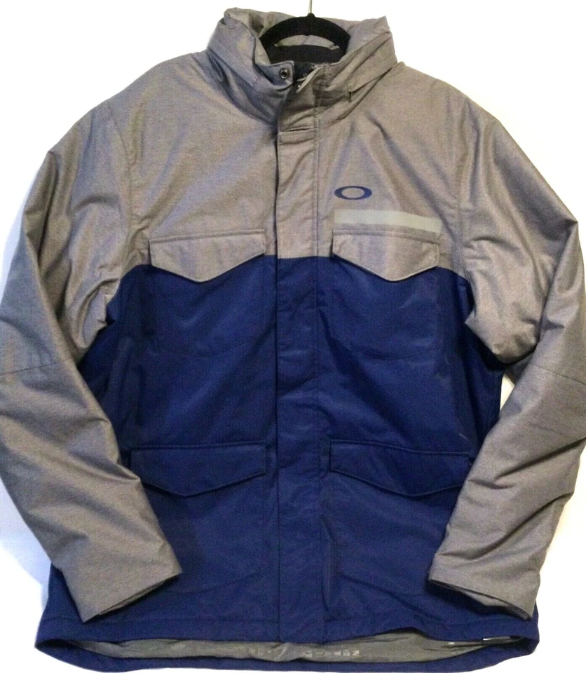 RARE OAKLEY 2XL THINSULATE SKI JACKET Blue & Carbon Grey Full Zip Hooded XXL  - Image 2 of 4
