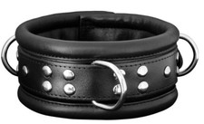 BDSM HQ Bondage echtes Leder Halsband schwarz gepolstert Halsfessel