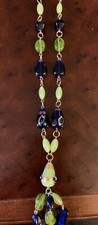 Vintage Glass Necklace- Silver Tone with Green and Blue Beads- Free Shipping