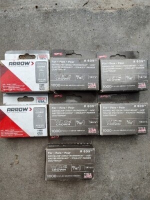 9/16'' / 3/8'' Arrow Staples 609 and 606 Wide Crown Steel LOT OF 7