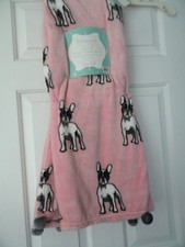 French Bulldog Boston Terrier Pink Grey 50 x 60 Soft Plush THrow