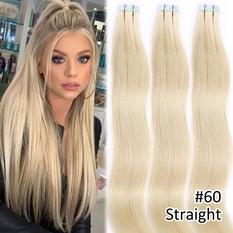 US 100% Real Tape In Remy Human Hair Extensions Highlight/ Ombre Skin ...