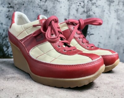 Tsubo Red 3” Wedge Heel Tennis Shoes Vintage Retro Sneakers 90s Y2K Sz 