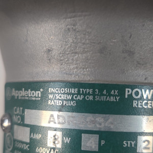Appleton Powertite ADR6034 60A 250VDC Weatherproof Receptacle Screw Cap