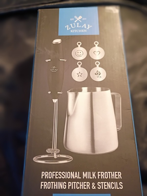 Zulay Kitchen Professional Milk Frother Set Handheld Foam Maker Pitcher Stencils