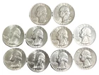 Washington Silver Quarters Lot of 10, 1935-1962, 25C US Coins, under melt!