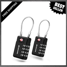 2 Pack TSA Approved Travel Luggage Locks 4 Digit Combination Metal Cable