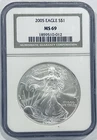 2005 $1 American Silver Eagle NGC MS69 .999 Fine Silver