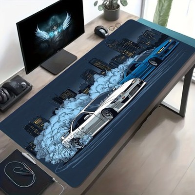 A Large Gaming Mouse Pad Featuring a Blue And White Anime-Style Design of a Spo