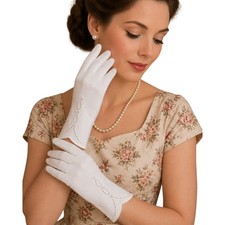 VTG 1950s White Gloves Tea Church Nylon Stretch Cutwork Floral