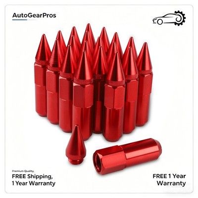 20PCS M12X1.5 Cap Spiked Extended 60mm Red Tuner Aluminum Wheels Rims Lug Nuts