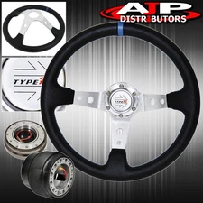 For 86-98 Rx7 Hub Deep Dish Black Steering Wheel Silver Center Quick Release