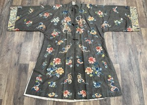 Late Qing Dynasty Silk Satin Robe with "Forbidden Stitch" and Narrative Roundels