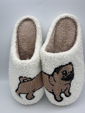 Cozy Pug Funny Cushioned Fleece House Slippers Shoe New Women  s Size 9.5-10   