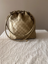 Gucci Vintage Gold Halo Monogram Bucket Bag