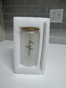 Coffee/Water Tumbler Glass Cup With Glass Straw " Wifey"