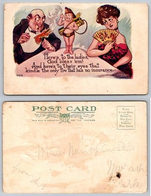 Humorous Comic Postcard 1912 Wenzel Ladies Eyes Fire No Insurance Newark