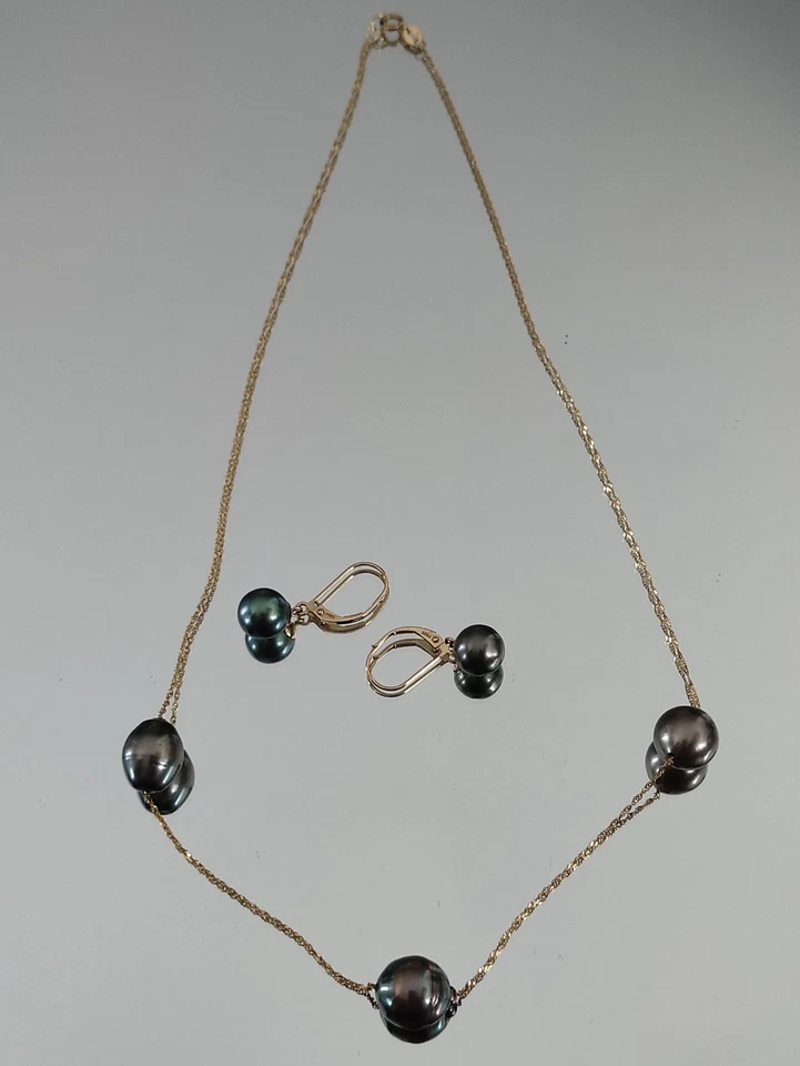 QVC Tahiti Perlen Schmuck Set Halskette und Ohrringe 585 Gold - Bild 2 von 4