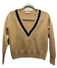 Sandro V Neck Chain Link Sweater Sz 0 XS Preppy Wool Blend Old Money Heritage