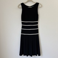 Lauren Ralph Lauren Dress Women's 2 Black White Striped Sleeveless Fit & Flare