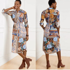 NWT TALBOTS Tie Waist Shirtdress Midi Patchwork Floral Geo Print Size 10P
