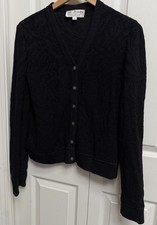 St. John SZ 12 Black Shimmer Lacy Santana Knit Decorative Buttons Cardigan