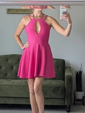 Women's Hot Pink Skater Dress Strappy Mini Party Size XS Barbie Barbiecore