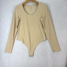 American Eagle Tan Ribbed Scoop Neck Long Sleeve Bodysuit Womens XL Minimalist