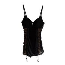 Victorias Secret 36C Black Ruched Lace Garter Chemise Lingerie Padded Underwire