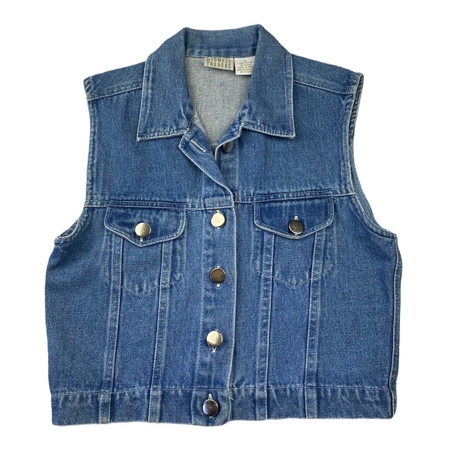 Vintage Midwest Traders Girls Collared Button Front Medium Wash