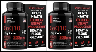 2 Pack Raw Science CoQ10 Ubiquinone 200 mg, 30 Capsules Ea Exp 12/26