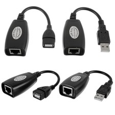 2 Pairs USB 2.0 to RJ45 LAN Extension Adapter Over Cat5 Cat6 Connector