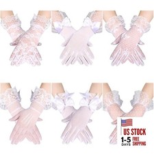 6 Pairs Lace Gloves Women Tea Party, Gloves with Elegant Floral One Size White