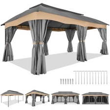 12'x20' Heavy Duty Gazebo with Privacy Curtains Outdoor Garden Patio Canopy Tent