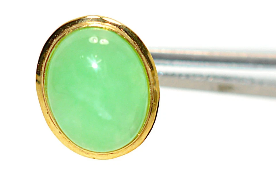 Pendientes de jade natural de oro macizo de 14K piedras preciosas verdes finas Foto 2 de 4