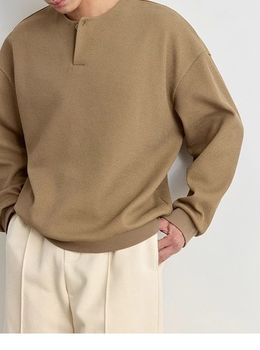 Herren Jacquard Oberteil Offener Kragen Rundhals T-Shirt 25 Neu Kragen Sweatshirt Tops - Bild 10 von 25