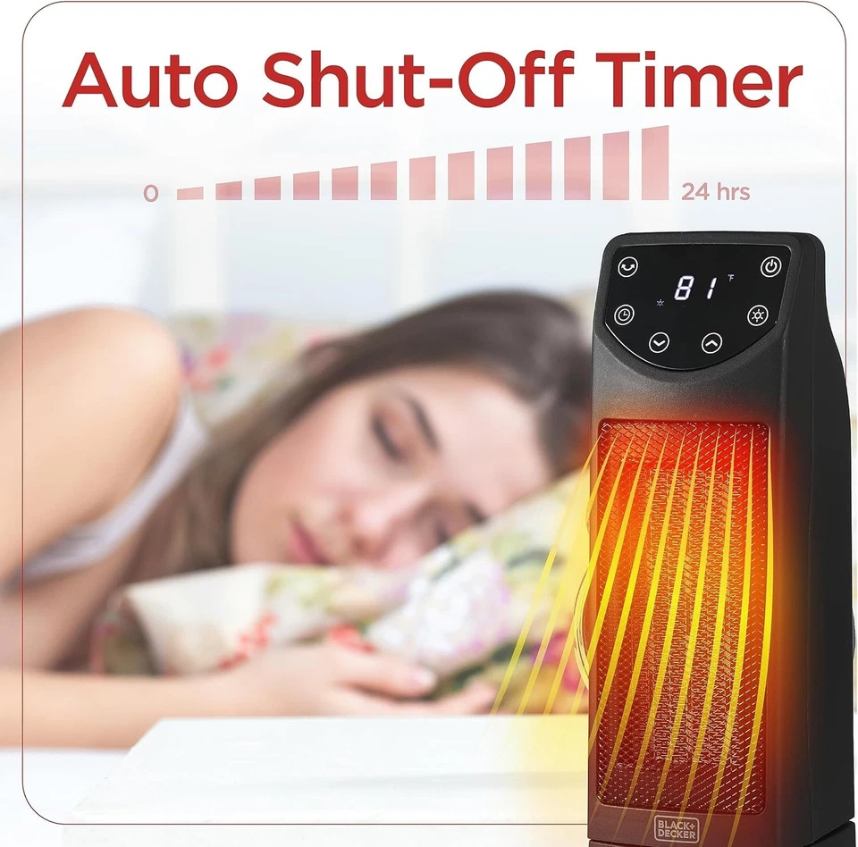 BLACK+DECKER Oscillating Portable Space Heater Ceramic Remote Control 1500W - Image 3 of 4