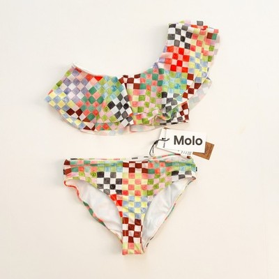 Molo Girls Size 15/16 Years Asymmetrical Bikiini in Checker Print UPF 50+