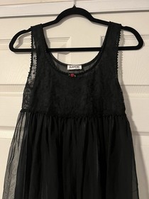 Blanche Vintage ILGWU Black Lace Sheer Lingerie Baby Doll Dress Fairy Festival
