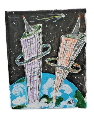 ''SPACE ELEVATOR'' Acrylic on Canvas Original painting by ZP - Sci Fi Art