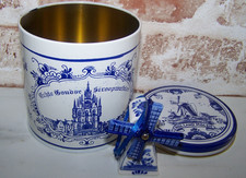Molino de viento holandés azul Holland Delft adorno navideño y lata de almacenamiento