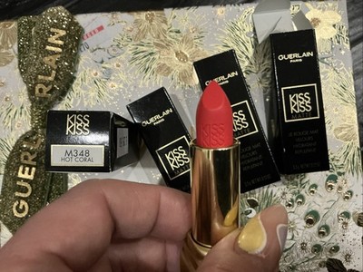 Guerlain Paris Kiss Kiss Matte Hydrating Plumping Velvet Lipstick Hot Coral