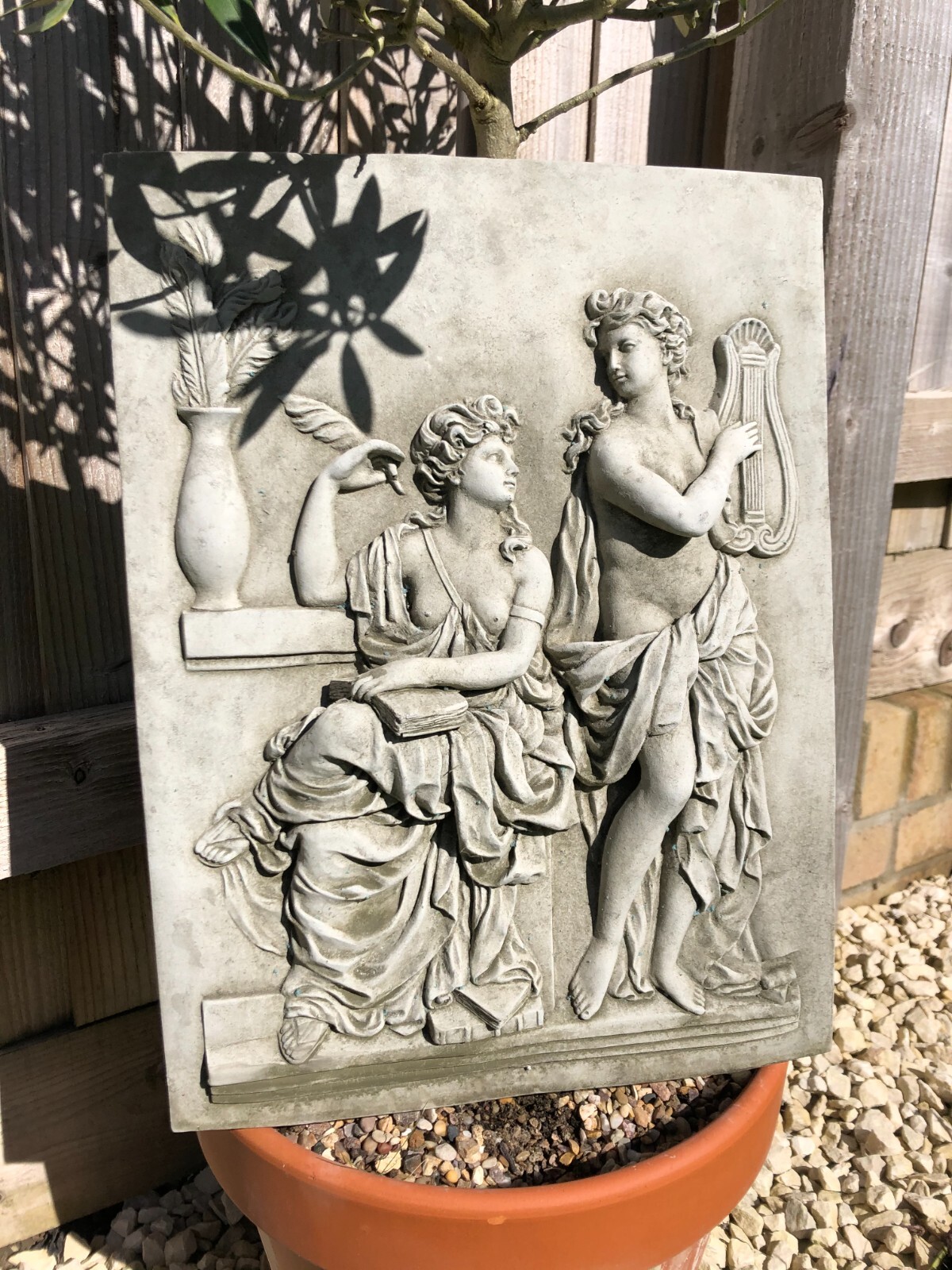 Large Roman Ladies Hanging Stone Plaque | Outdoor Greek Lady Wall Art Decoration
