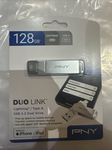PNY 128GB USB 3.2 Dual Drive Stick Lightning/USB-A P-FDI128DULINKLGT-GE - 第 1/1 張圖片
